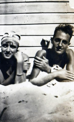 Olive Pender-Smith and Goya Henry outside Manly Surf Club pavillion