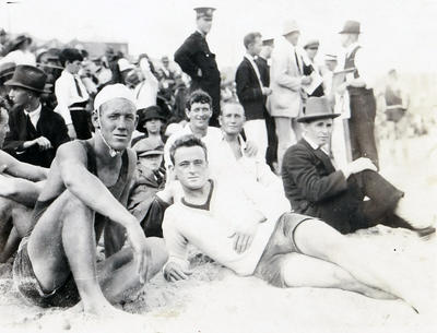 Claude West and 'Ossie' Downing and others on Manly Beach