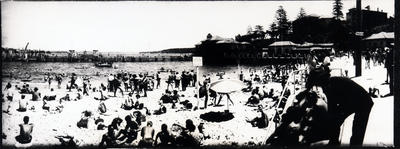 Wide-angled view of the harbour pool showing the boardwalk, Dressing Pavilion and Art Gallery. Part of a panorama (see P0458)