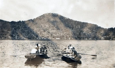 Members of Manly Surf Club holidaying on Cowan Creek in two boats