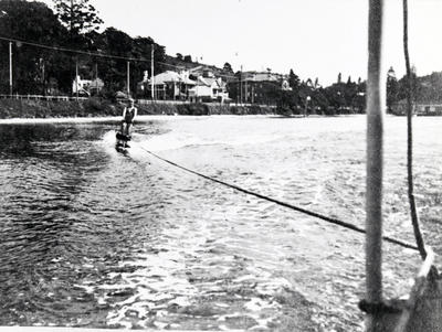 Isabel Letham aqua-planing behind a boat