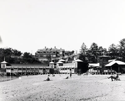 Manly Beach and surf pavilion, overlooked by 'Bowercliff'