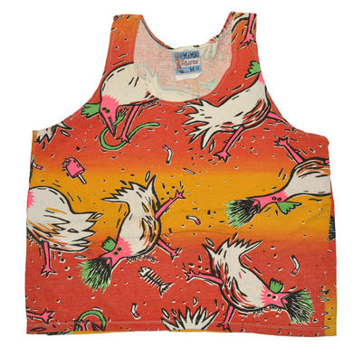 Brightly printed with chooks and fish