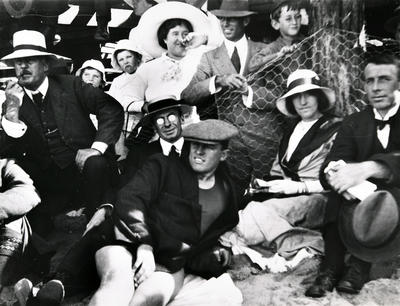 Group of people on Manly Beach possibly watching a surf carnival