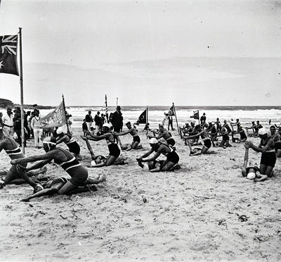 Lifesavers practising techniques on Freshwater Beach