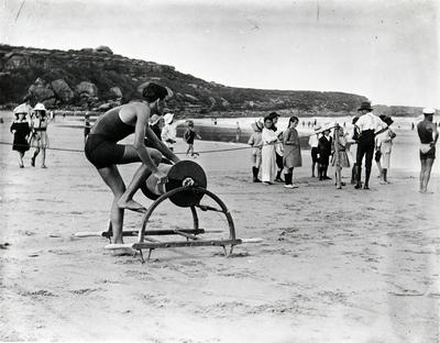 Lifesavers practising techniques on Freshwater Beach