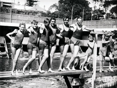 Group portrait of young members of Manly Amateur Swimming Club at Manly Baths