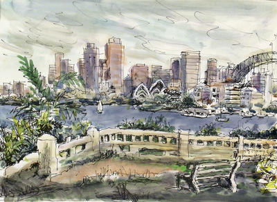 sketch of Opera House, CBD from Milson's Point