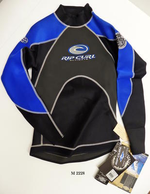 Vest, Grey, black and blue pattern with logo on front. 'Ultimate' style, 80% neoprene, 20% nylon, large size.