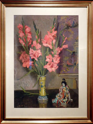 Untitled ( Pink Gladioli with Chinese figurine)