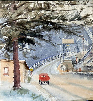 Untitled ( The Spit Bridge with red car)