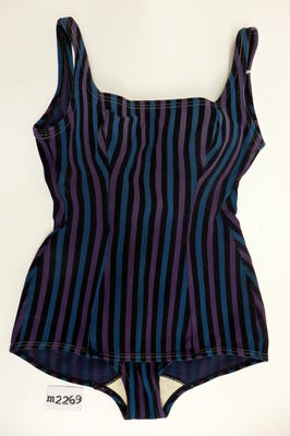 Maglia one piece with purple, aqua and black stripes, fitted bra