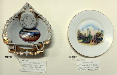 Bread and butter plate china white centre coloured picture scene inscribed 'The Corso Manly NSW' in black gold rim round