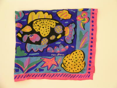 Barrier Reef design silk scarf signed Ken Done 1985