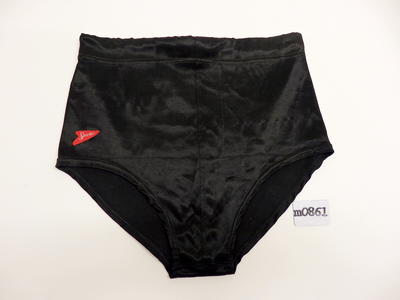 Stretch satin black, white cotton crotch gusset cord tie inside waistband red Speedo emblem