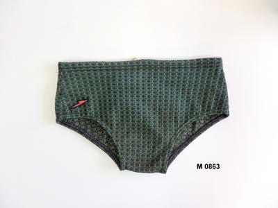 Bri nylon green black and white star pattern nylon crotch lining cord tie Speedo emblem right front