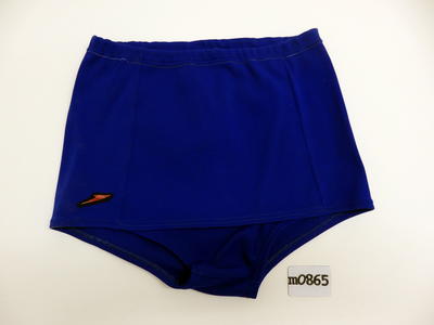 Royal blue bri nylon cord tie Speedo emblem right front skirted style elasticised legs