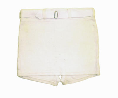 Cotton white with belt in white cotton material attached silver buckle machine made, 'AKM' label