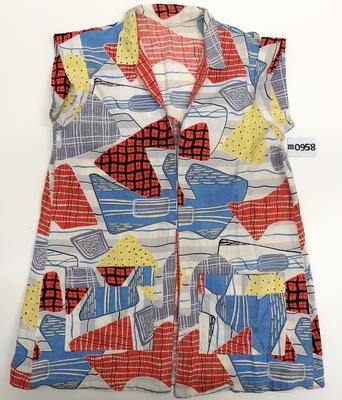 Cotton red white blue yellow abstract pattern square shape wider hem line hand made