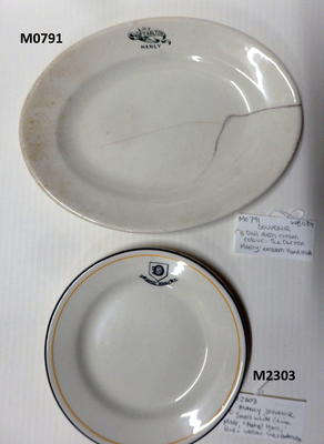 Oval dish cream colour 'The Carlton Manly' emblem hand made