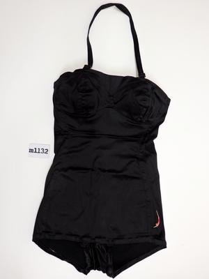 Black satin female one piece Jantzen with zipper back