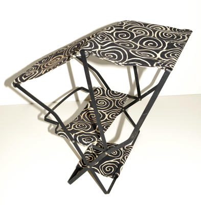 Headrest and shade with black & white swirl print in cotton