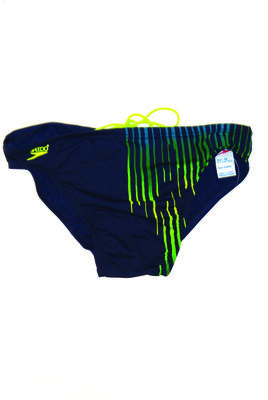 Nylon elastane multi colour navy blue fluorescent yellow and green striped pattern size 16 machine sewn