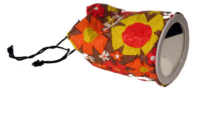 Quilted plastic (P.V.C) drawstring cord yellow white red orange tan flowery pattern round mirror base