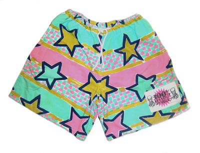 Mambo shorts with star design in pink green yellow and blue, 100% MAMBO logo