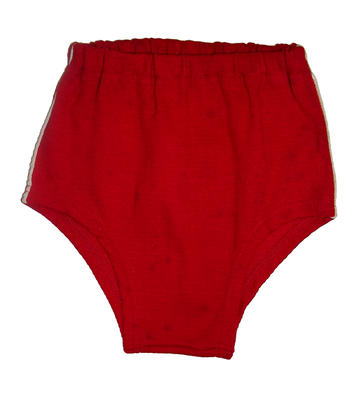 Red cotton knit trunks with white trim