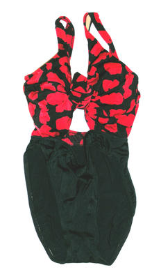 Bust tie red & black. Backless, high cut legs.