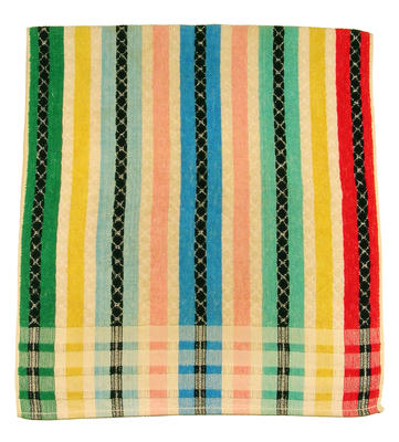 Cotton beach towel with woven pattern in blue, green, black, red, orange, yellow and white