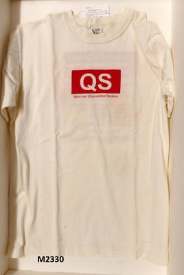 Save the Quarantine Station logo on white shirt