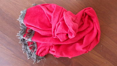 red towel with fringe + 42 negatives of girl on various beaches - some with this towel