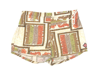 Cotton trunks cream background autumn toned native ( possible Maori) pattern drawstring waist coin pocket RHS inner underpants 'Sportswear' logo bottom LHS S16