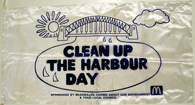 Banner advertising 'Clean the Harbour Day' Sponsored by McDonalds