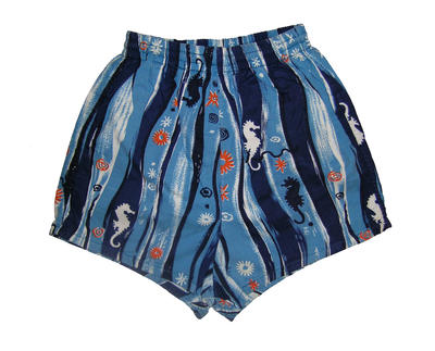 Cotton trunks in dark blue light blue white orange marine pattern white cotton lining elastic drawstring waist machine made SB30