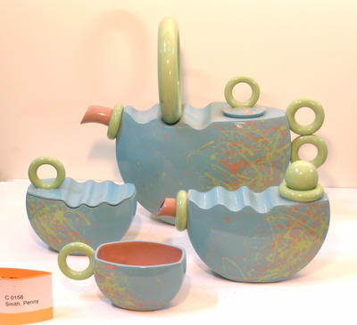 Teaset (blue, pink and green)