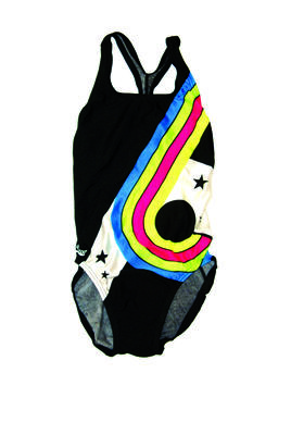 World Championships Perth 1991' nylon elastane black fluorescent blue green red yellow and white stripes and stars design back straps 'X' formation S14