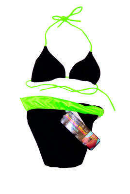 Black and fluorescent green top triangular shape and halter neck ties nylon S12, X-rated range "Brazilian Bikini"