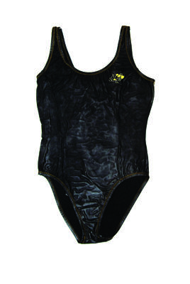 Ladies one piece with yellow cotton zig zag stitching nylon 'leather look' size 10, X-rated range, Surfs