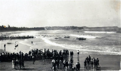 Along a beach at Newcastle during a surf carnival