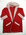 Red cotton beachcoat with red and white dotted cuffs and collar, white trim hood, two pockets. Machine sewn