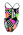 Black, fluorescent pink, orange, yellow and green with white polka dots. Thin black straps with zip at back - nylon/spandex