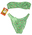 green nylon bikini with small flower print, bandeau top and bow on bottom