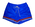 Blue boardshorts with orange and white horizontal stripe along bottom of legs. White lace up front