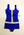 Stretch crimplene blue with white bands around hips and from mid neck to hips cotton white daisies sewn onto bands with purple buttons scoop back; Bust supported by 2 nylon mesh cups attached to side seams.