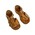 Sandals pair leather camel coloured covered heel ankle strap with metal buckle centre instep strap wide butterfly shaped strap across toes with two slits on each side metal buckle on side