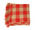 Woollen blanket in red and fawn check tassels on two sides. Embroidered name 'M Radford' in corner