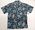 Cotton blue grey black white starfish pattern shirt short sleeves one pocket collar small clear buttons at front opening machine sewn size SM